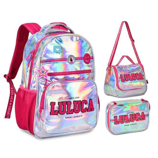 MOCHILA LANCHEIRA ESTOJO LULUCA KIT ESCOLAR PANDINHAS JOVEM - Prata Menor preço em MOCHILA LANCHEIRA ESTOJO LULUCA KIT ESCOLAR PANDINHAS JOVEM - Prata