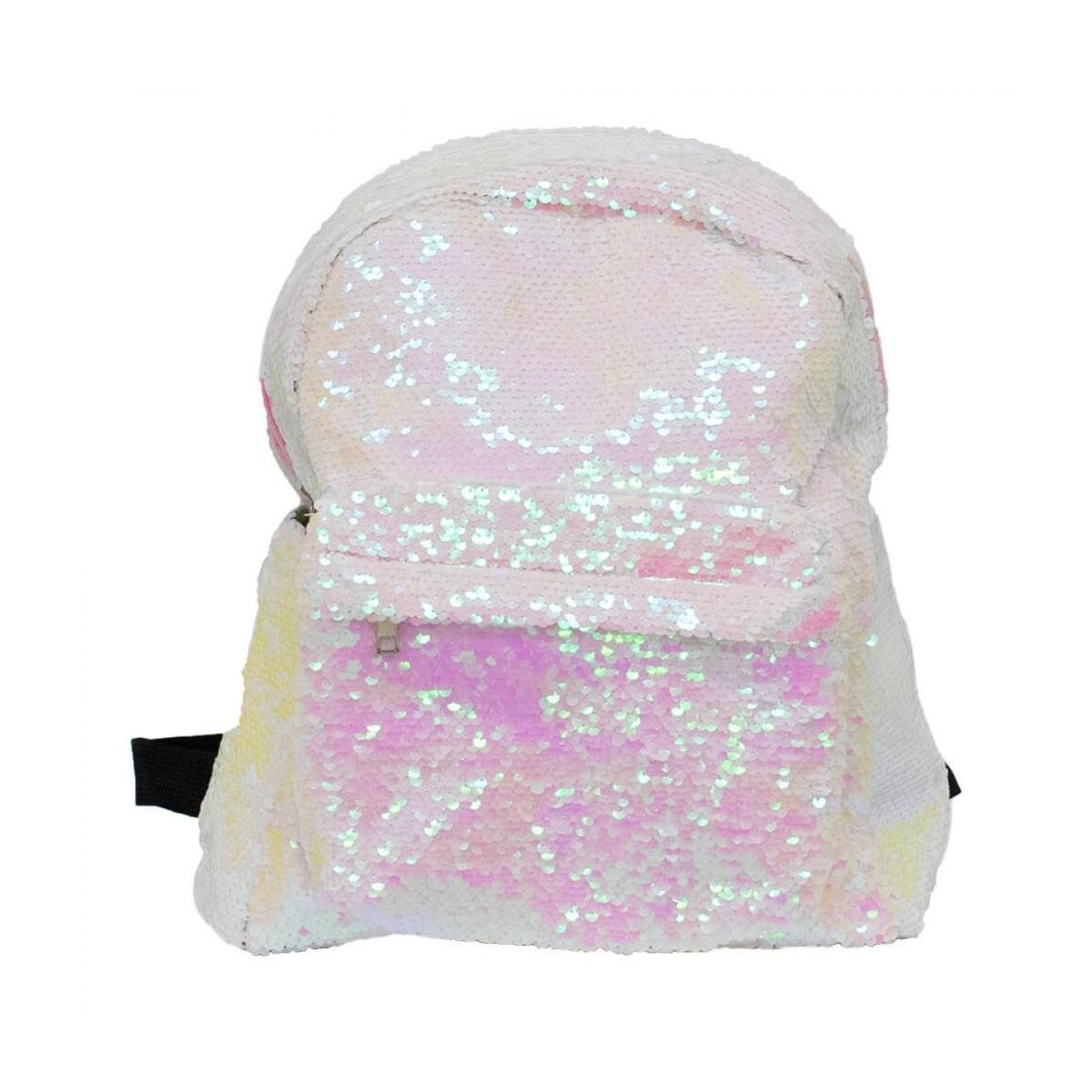 Mochila Lantejoulas Branco e Rosa 34x13x32cm