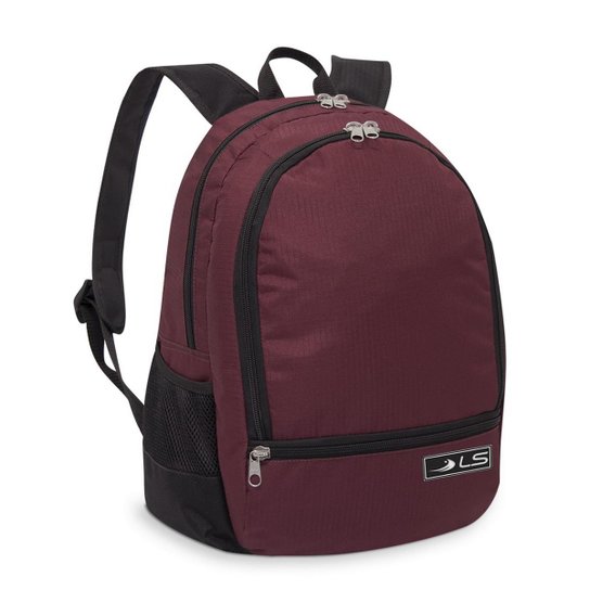 Mochila LS Bolsas com divisão frontal, bolso frontal e 2 bolsos laterais - Vermelho