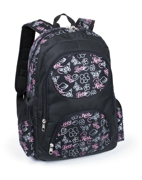Mochila LS MO3128 com 2 bolsos frontais e 2 bolsos laterais - Preto