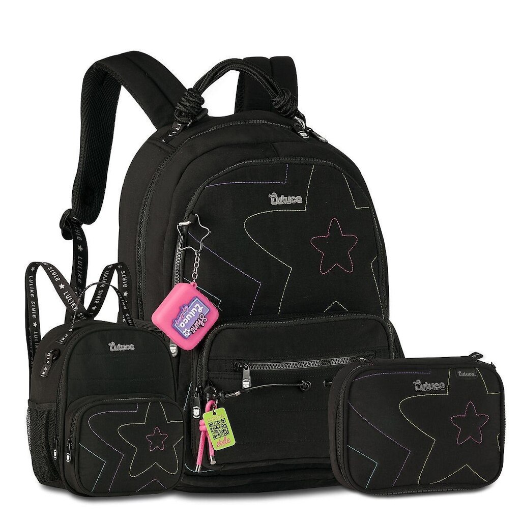 Mochila Luluca Com Lancheira Mutifuncional e Estojo Kit Escolar