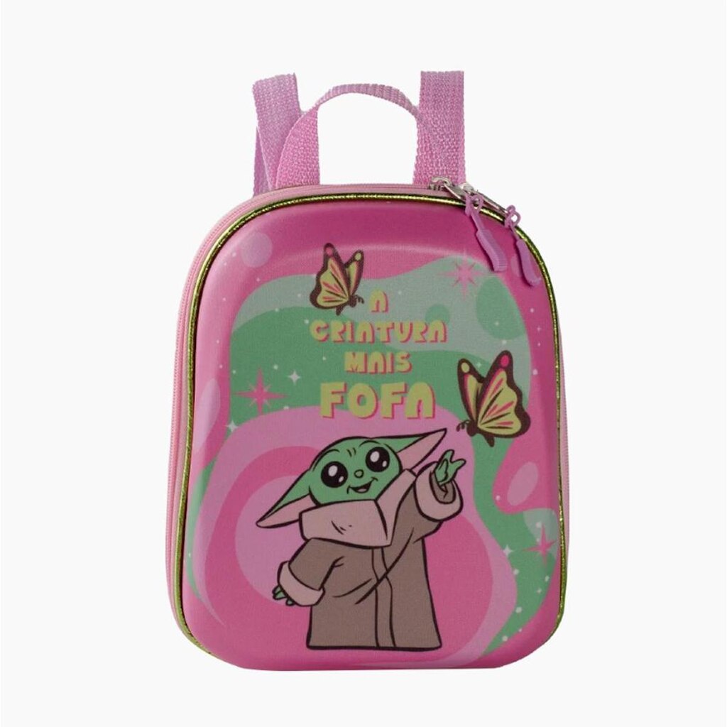 Mochila MaxToy Infantil Escolar Star Wars Grogu Rosa