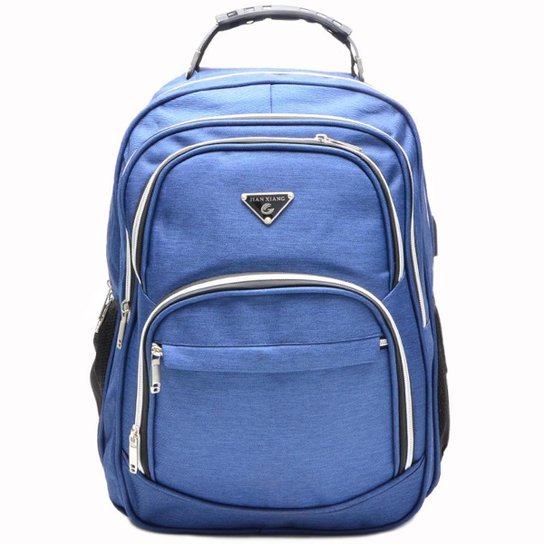 Mochila Notebook Suporte USB Fone Ouvido Casual Dia a Dia - Azul Menor preço em Mochila Notebook Suporte USB Fone Ouvido Casual Dia a Dia - Azul