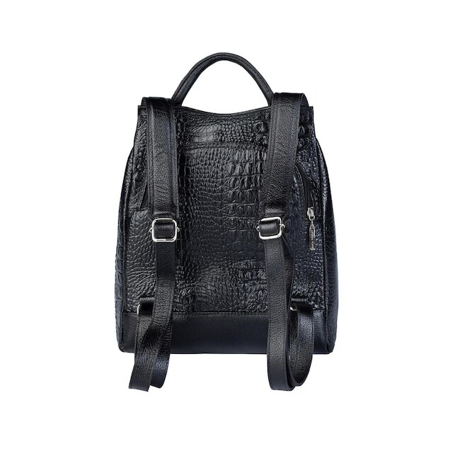 Mochila pequena antifurto couro croco metais grafite Susan