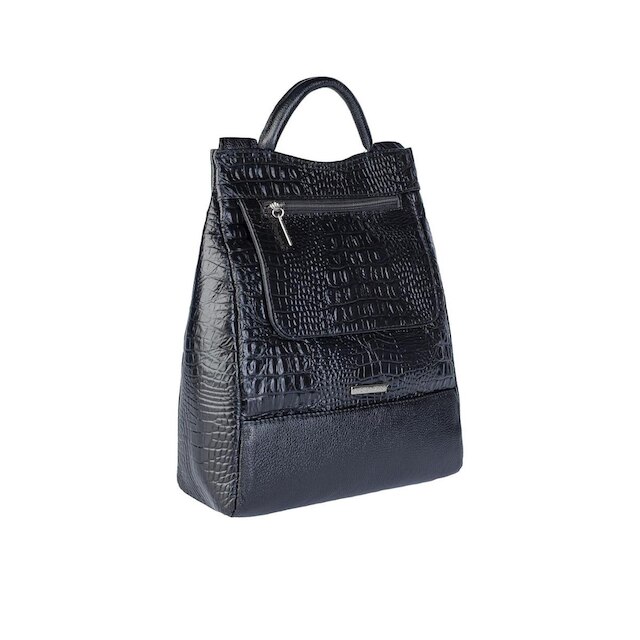 Mochila pequena antifurto couro croco metais grafite Susan