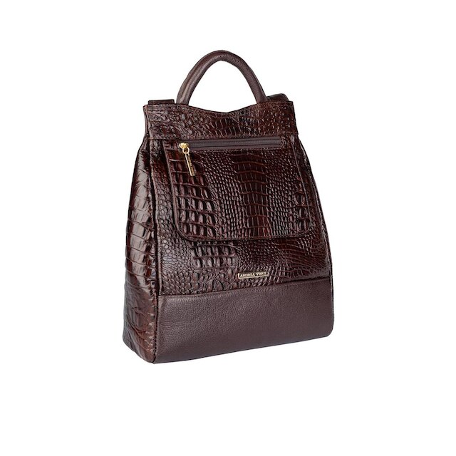 Mochila pequena antifurto couro croco Susan