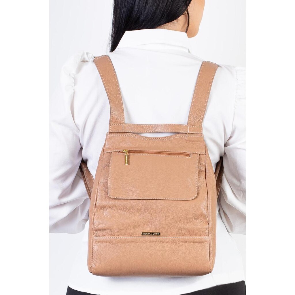 Mochila pequena antifurto couro liso Susan