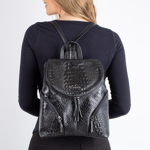 Mochila pequena de couro croco Cecília
