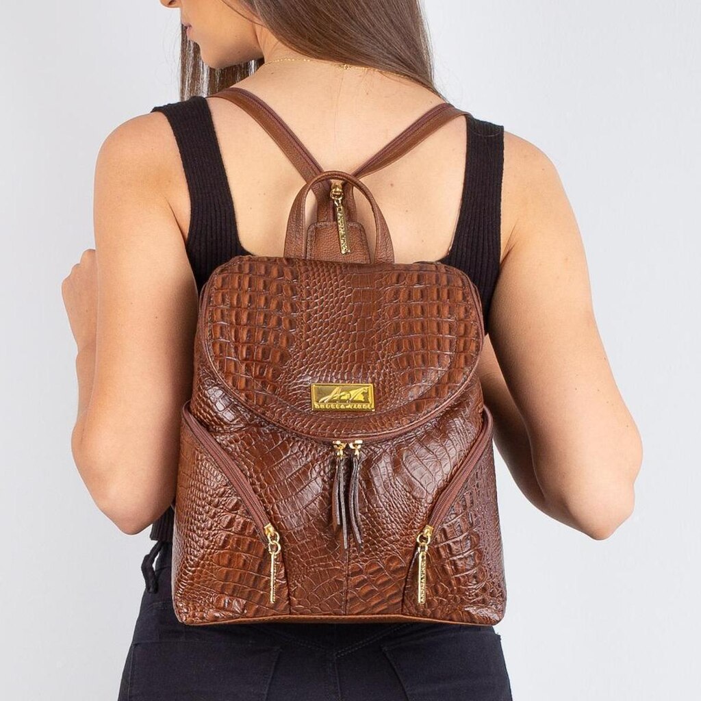 Mochila pequena de couro croco Cecília