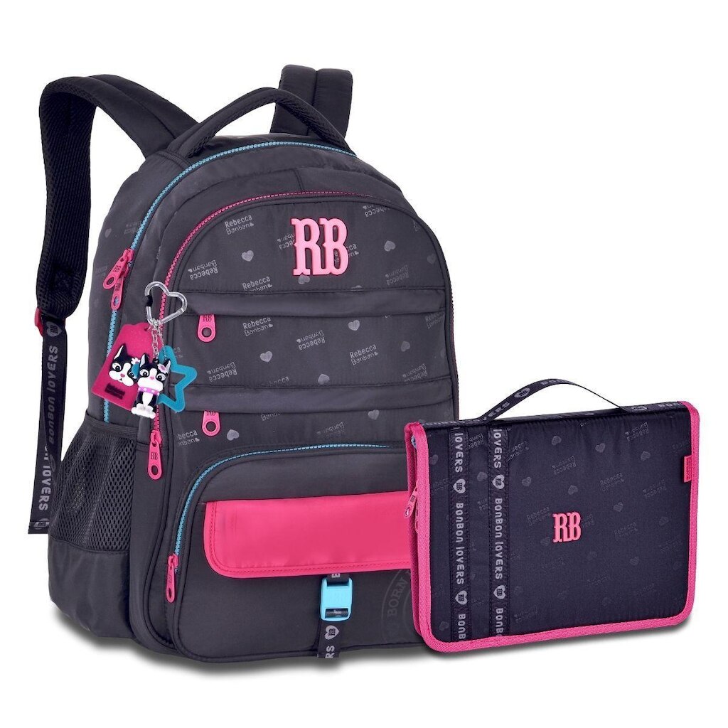 Mochila Resistente com Estojo Fichário Grande Kit Rebecca Bonbon