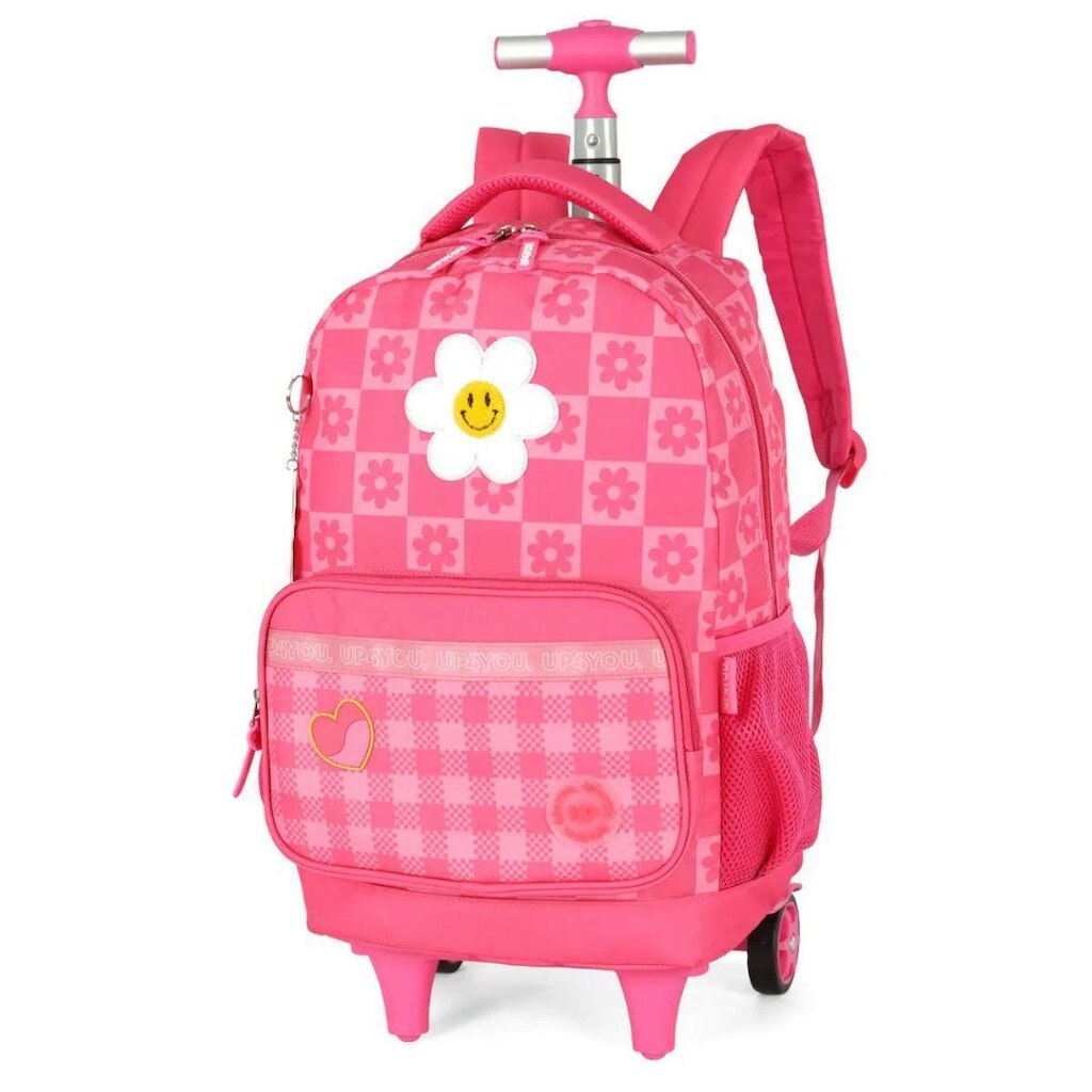 Mochila Rodinha Premium Up4you Alça Flor Rosa Luxcel