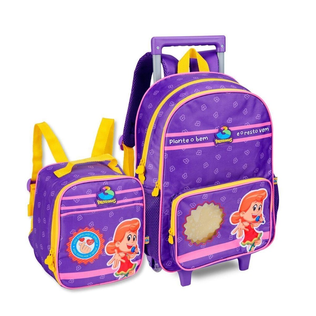 Mochila Rodinhas com Lancheira Três Palavrinhas Kit Infantil