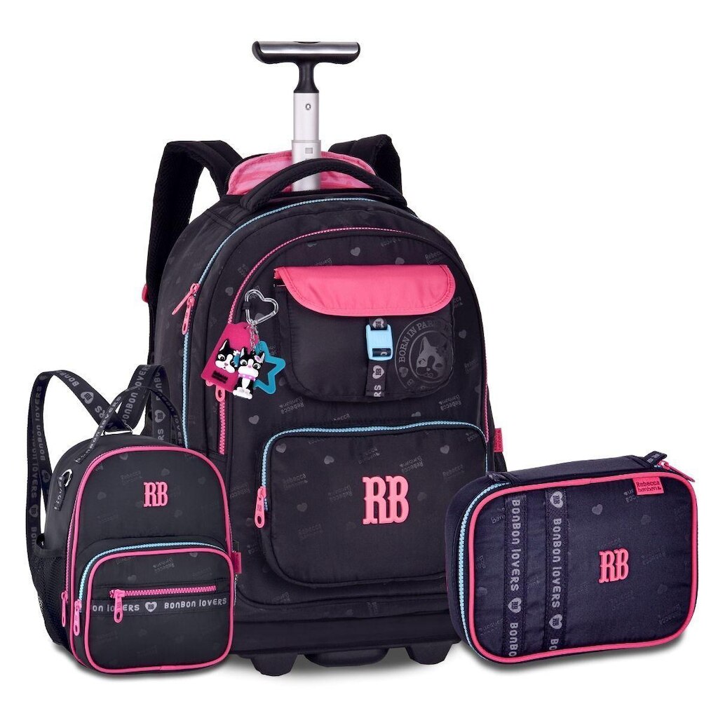 Mochila Rodinhas Feminina com Lancheira e Estojo Kit Escolar