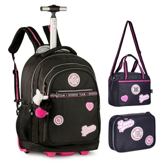 MOCHILA RODINHAS LANCHEIRA E ESTOJO REBECCA BONBON KIT ESCOLAR - Preto é ruim? MOCHILA RODINHAS LANCHEIRA E ESTOJO REBECCA BONBON KIT ESCOLAR - Preto é boa?