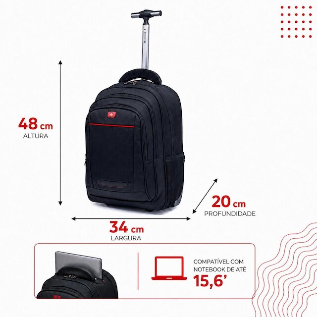 Mochila Rodinhas Swicky Executiva Notebook Resistente Masculina
