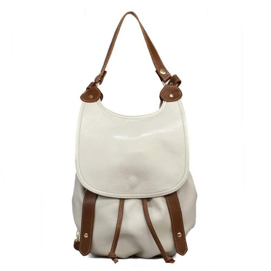 Mochila SN Couros Tóquio Feminina - Off White+Caramelo Menor preço em Mochila SN Couros Tóquio Feminina - Off White+Caramelo