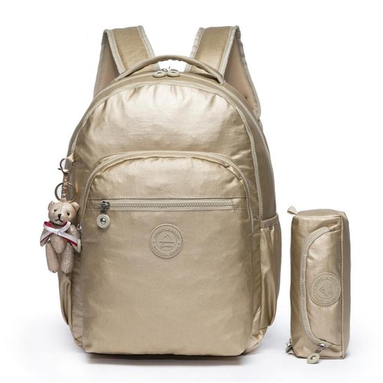 Mochila Spector + Estojo Spector Com Chaveiro Resistente - Dourado é ruim? Mochila Spector + Estojo Spector Com Chaveiro Resistente - Dourado é boa?