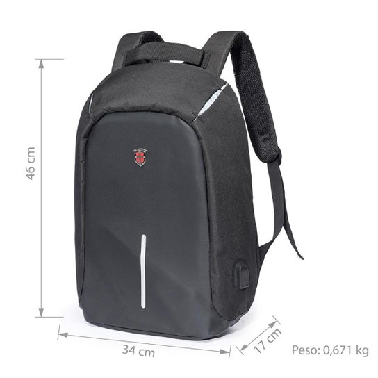 Mochila Swissport Anti Furto Usb 26L - Preto