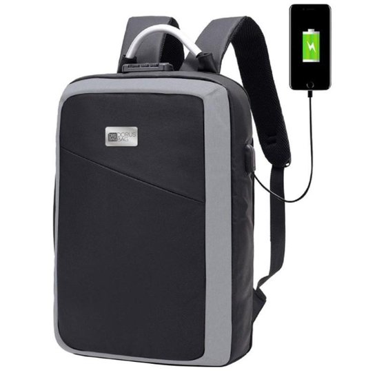 Mochila/Maleta Antifurto Social Notebook 16" com USB Cinza - Preto+Cinza Menor preço em Mochila/Maleta Antifurto Social Notebook 16" com USB Cinza - Preto+Cinza