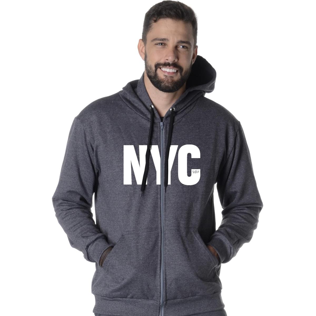 MOLETOM ABERTO ESTAMPA NEW YORK CITY BRANCO