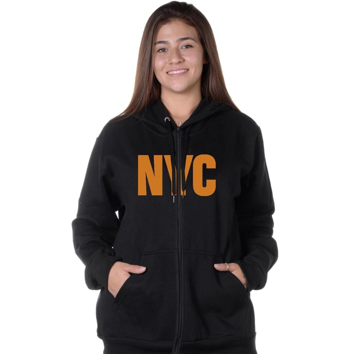 MOLETOM ABERTO ESTAMPA NEW YORK CITY DOURADO