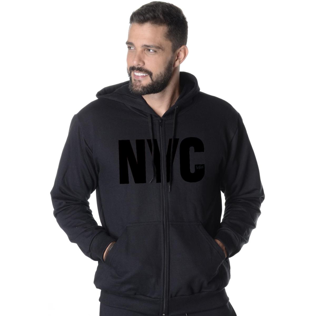 MOLETOM ABERTO ESTAMPA NEW YORK CITY PRETO