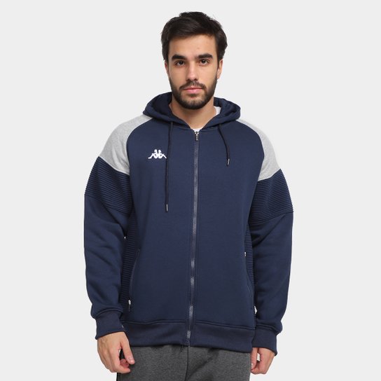 Moletom Aberto James Kappa Masculina - Marinho+Cinza Menor preço em Moletom Aberto James Kappa Masculina - Marinho+Cinza