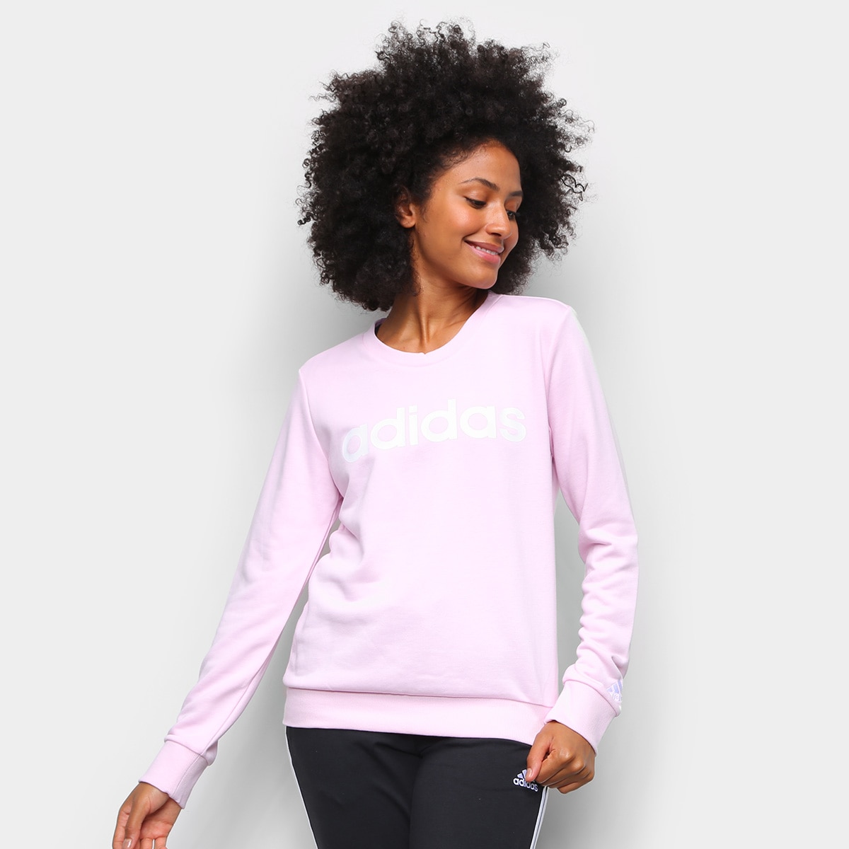 Moletom Adidas Essentials Linear Feminino Rosa Escuro+Branco