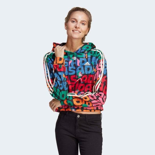 Moletom Adidas Farm Com Capuz Feminino - Preto+Vermelho Menor preço em Moletom Adidas Farm Com Capuz Feminino - Preto+Vermelho