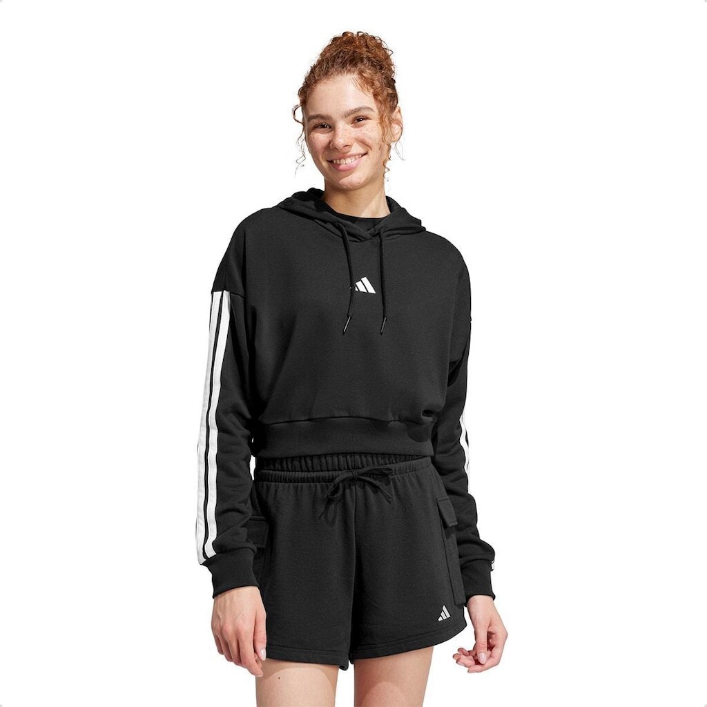 Moletom Adidas Feminino Essentials Capuz French Terry Crop 3 Listras