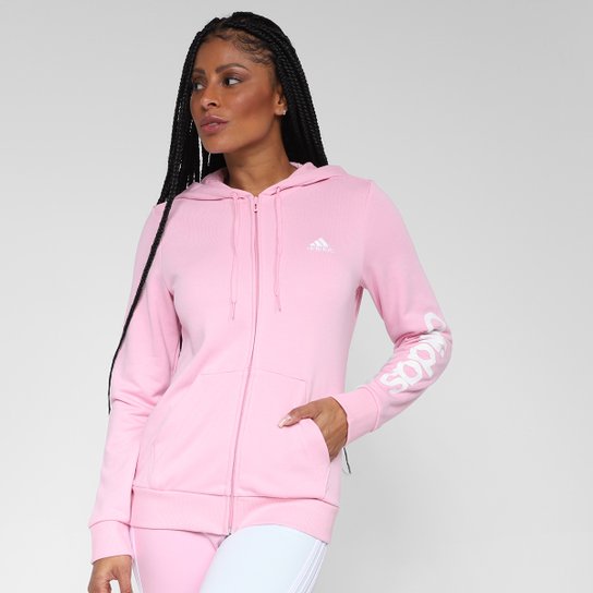 Moletom Adidas Logo Linear Com Zipper Masculino - Pink+Branco Menor preço em Moletom Adidas Logo Linear Com Zipper Masculino - Pink+Branco