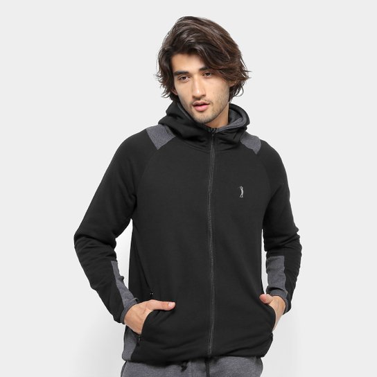 Moletom Aleatory Bicolor Capuz Masculino - Preto