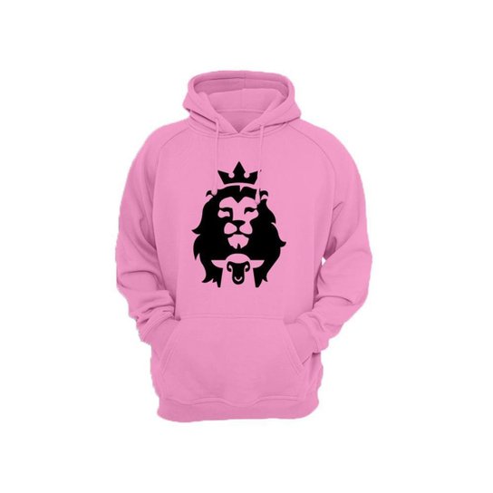 Moletom Algodão Feminino Bolso Canguru Estampa Leão Casual - Rosa