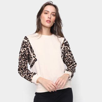 Moletom Allexia Básico Animal Print Feminino