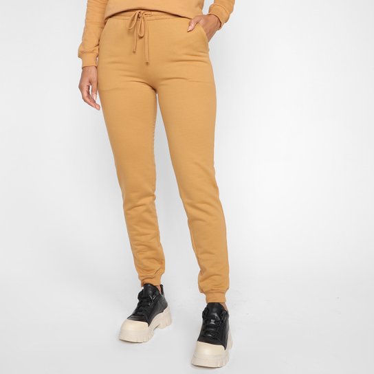 Moletom Basicamente Jogger Feminino - Marrom Menor preço em Moletom Basicamente Jogger Feminino - Marrom