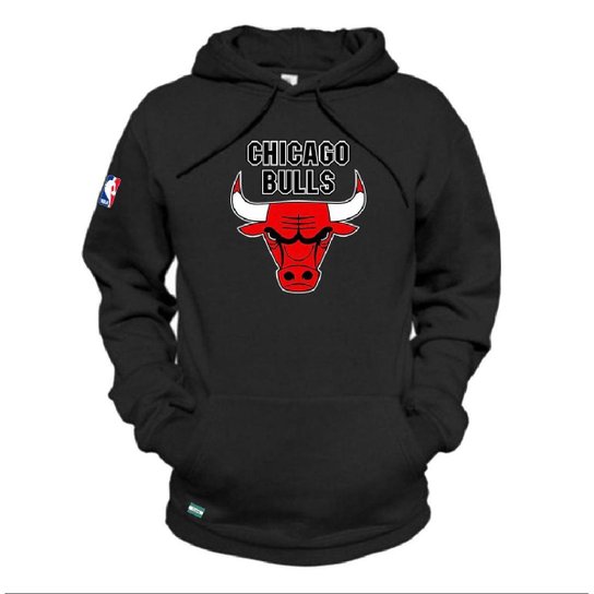 Moletom Blusa De Frio Algodão Estampado Capuz Bolso Canguru Basquete Chicago - Preto Menor preço em Moletom Blusa De Frio Algodão Estampado Capuz Bolso Canguru Basquete Chicago - Preto