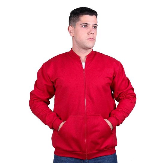 Moletom Blusa de Frio Casual Masculino 100% Algodão Vermelho
