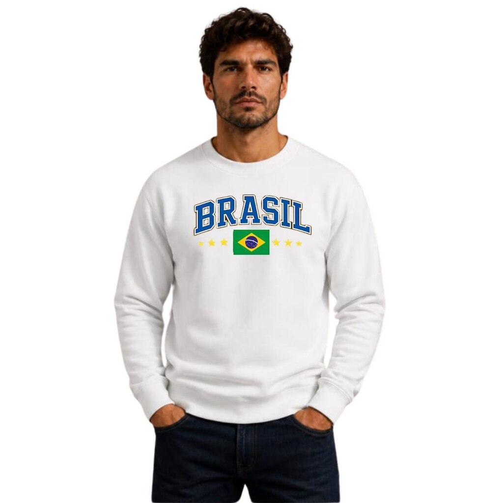 Moletom Brasil Gola Careca Masculino Casual