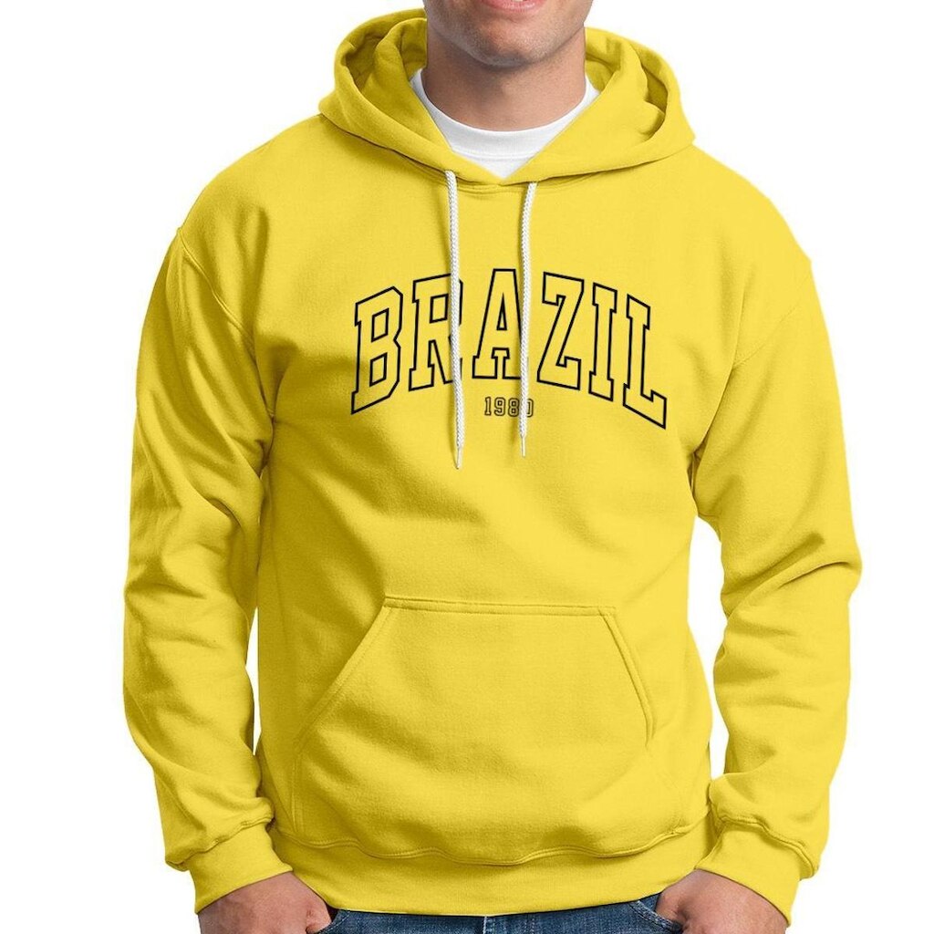 Moletom Brazil 1980 Masculino Feminino Em Algodão Com Capuz