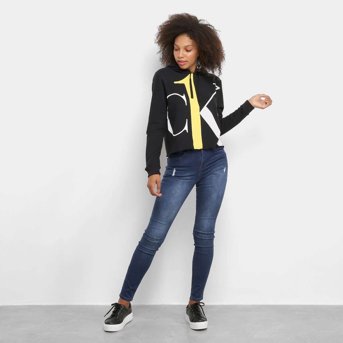 calvin klein crop moletom com capuz