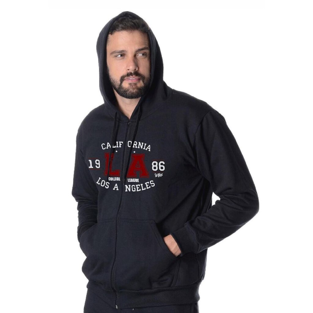 Moletom Canguru Aberto Cinza Estampado Califórnia