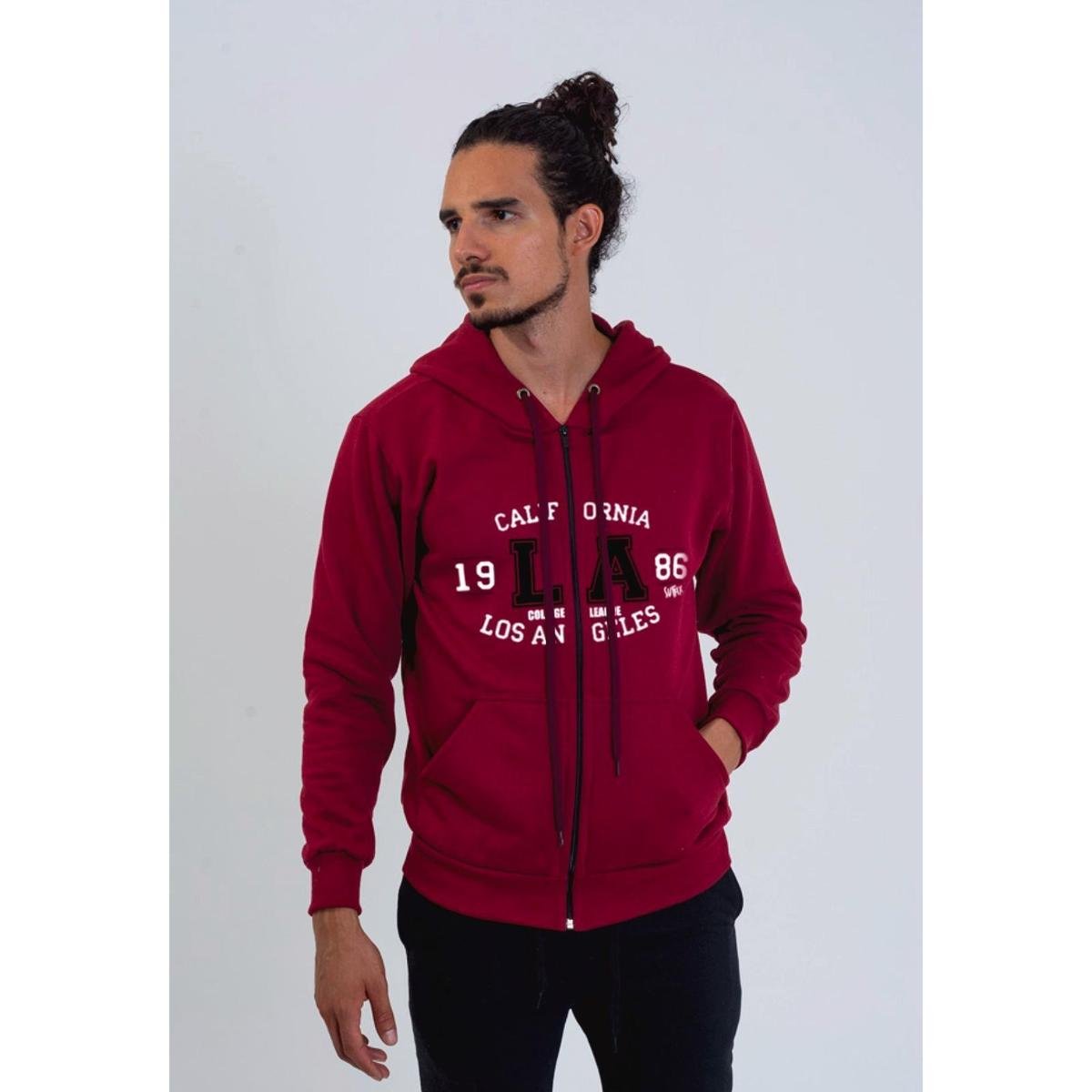 Moletom Canguru Aberto Cinza Estampado Califórnia