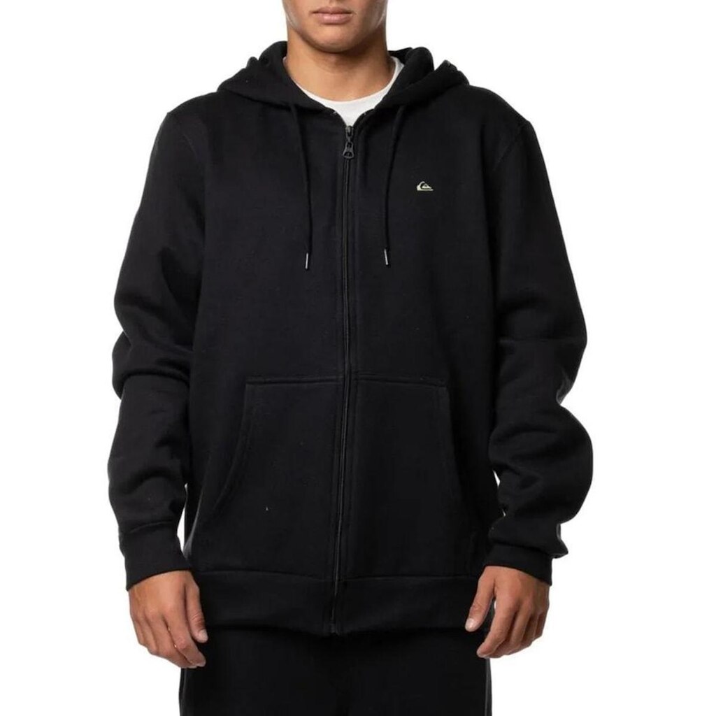 Moletom Canguru Aberto Quiksilver Embroidery Preto