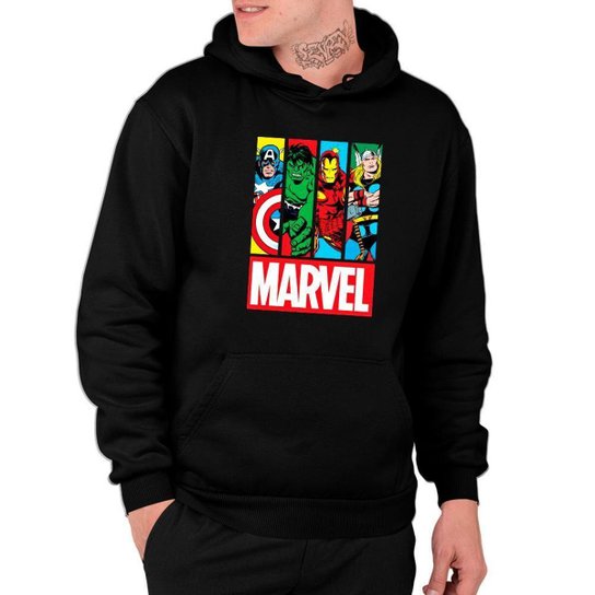 Moletom Canguru Capitã'o America Hulk Homem de Ferro Thor Preto