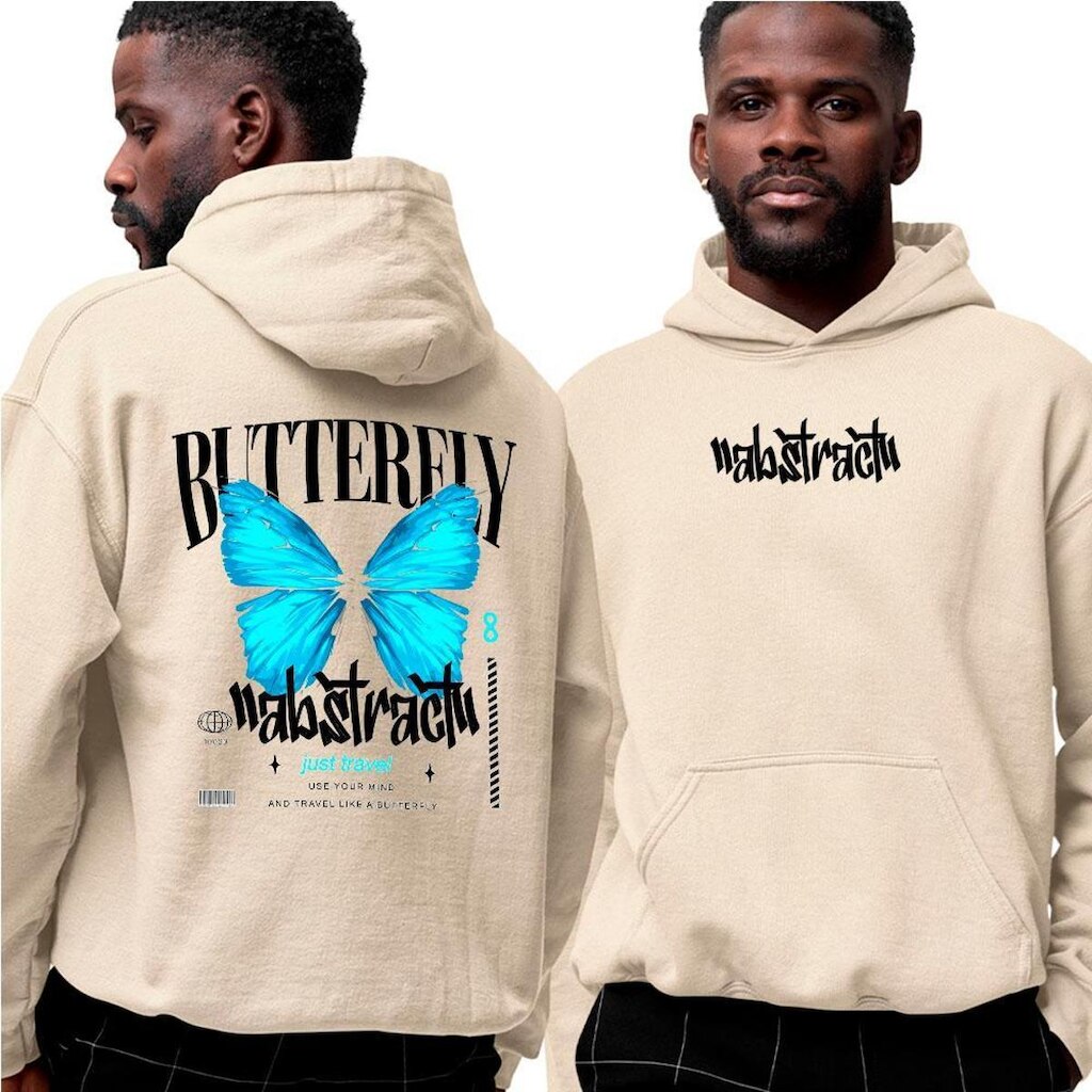 Moletom Canguru Com Capuz‎ Butterfly Just Travel Blue Abstract