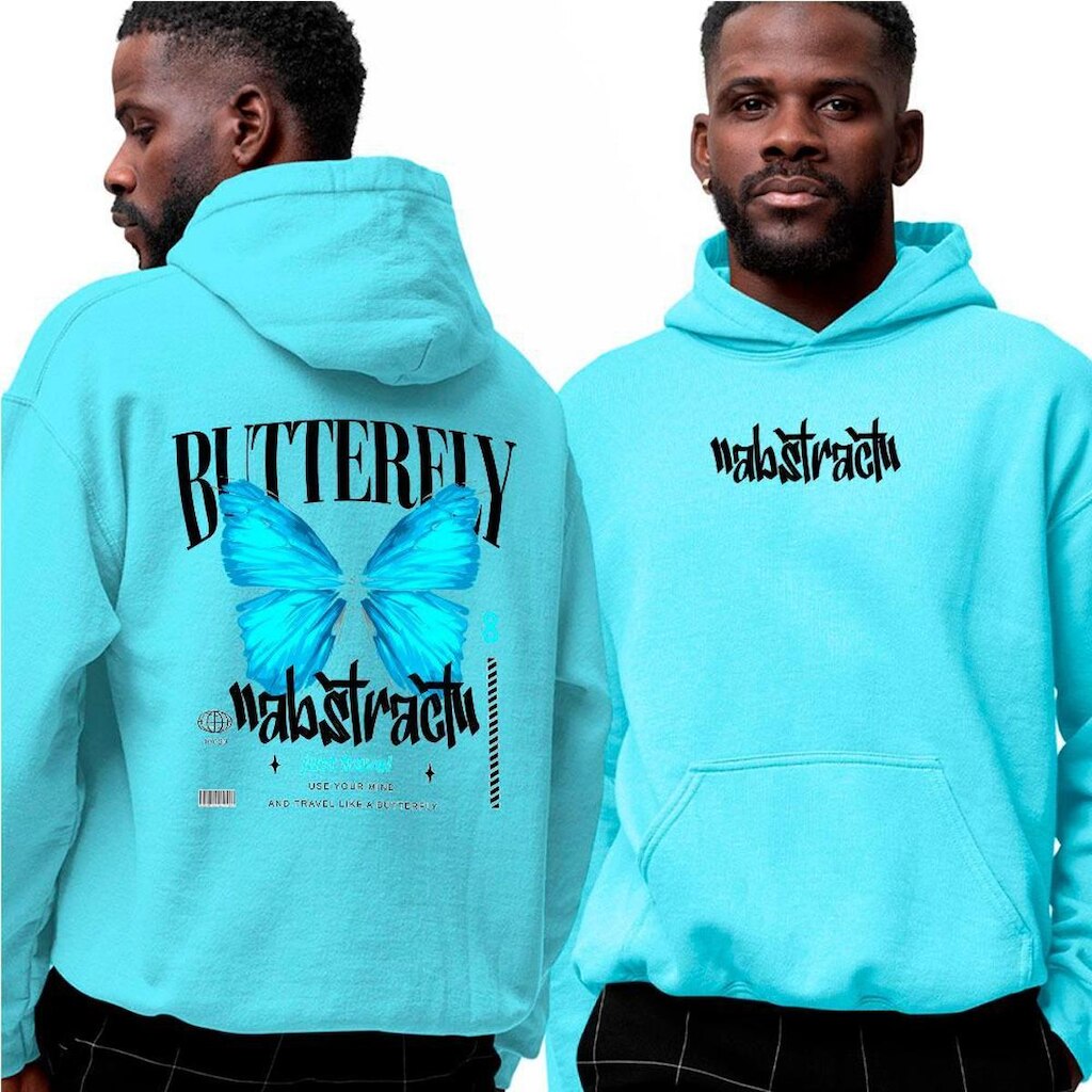 Moletom Canguru Com Capuz‎ Butterfly Just Travel Blue Abstract