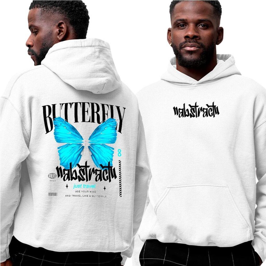 Moletom Canguru Com Capuz‎ Butterfly Just Travel Blue Abstract