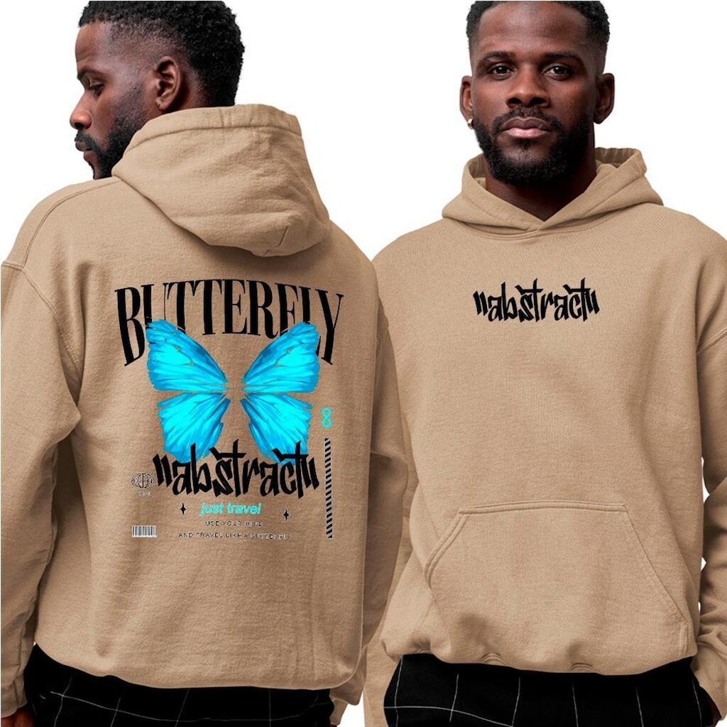 Moletom Canguru Com Capuz‎ Butterfly Just Travel Blue Abstract