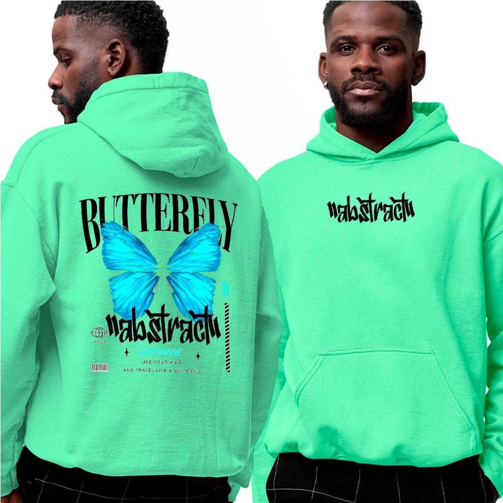 Moletom Canguru Com Capuz‎ Butterfly Just Travel Blue Abstract