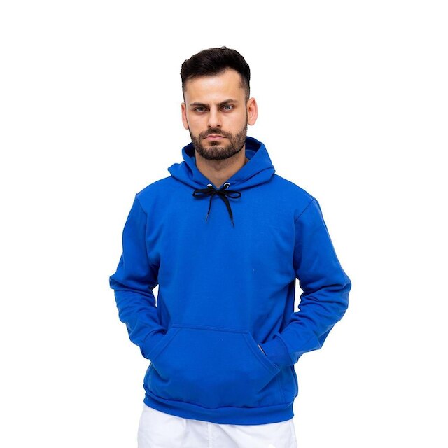 Moletom Canguru Com Capuz em Algodão Liso Inverno Unissex - Azul Menor preço em Moletom Canguru Com Capuz em Algodão Liso Inverno Unissex - Azul